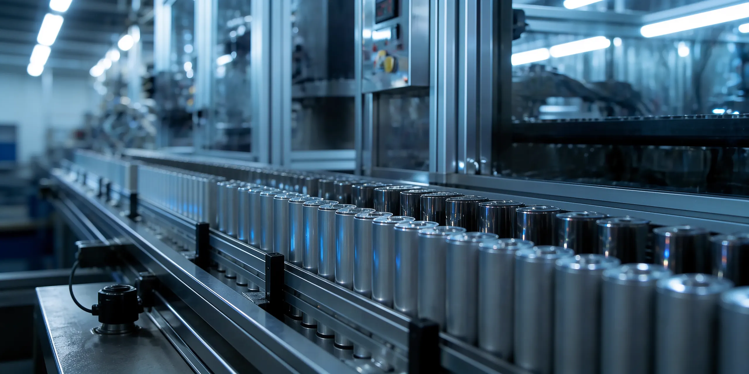 Batteriezellen auf der Produktionslinie einer Gigafactory